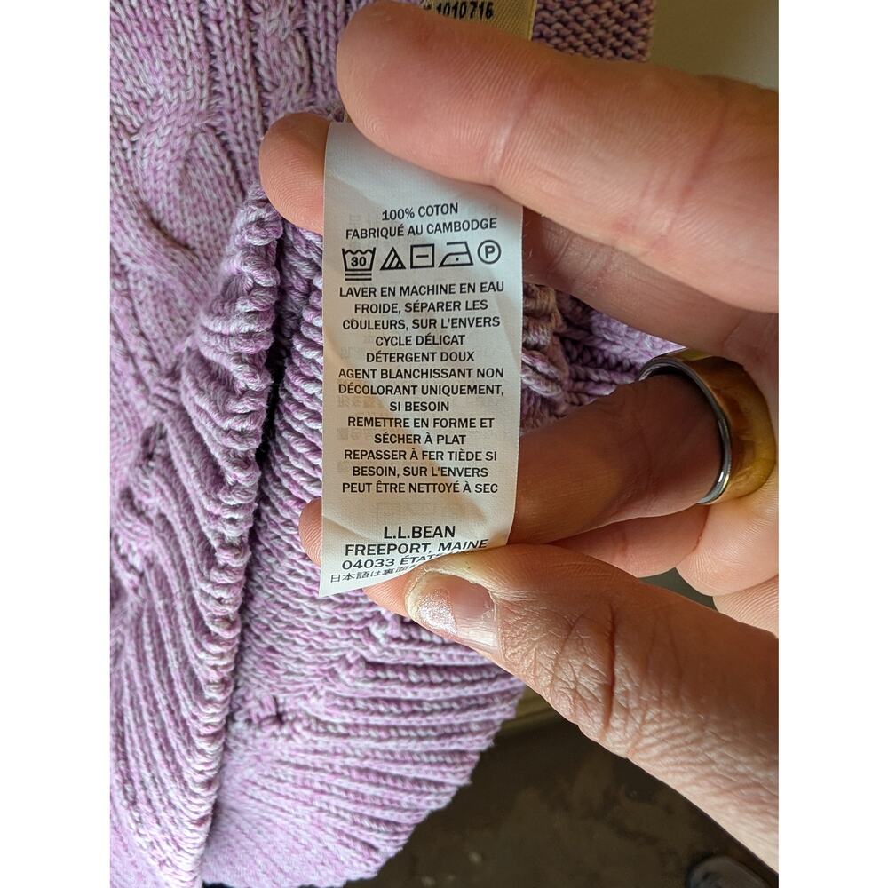 L.L.Bean Lavender Purple Cable Knit Full Zip Sweater Cotton Mock Neck Large - Picture 8 of 9